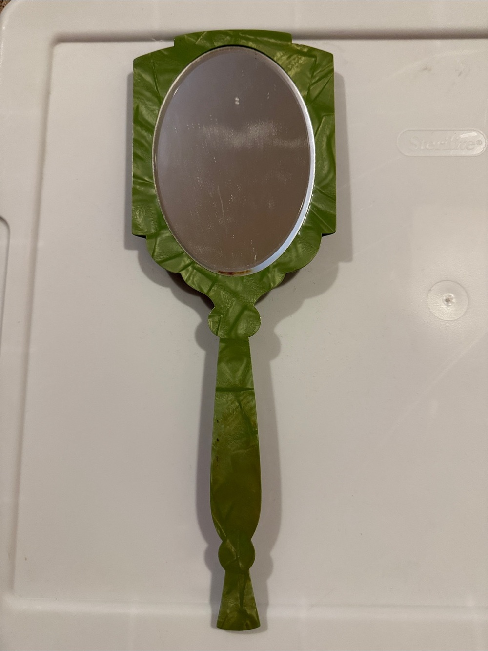 Decorative Olive Green Handheld Vanity Mirror